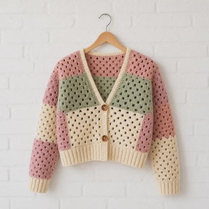 Crochet Granny Square Cardigan Pattern PDF, Chunky Crochet Sweater Tutorial, Cozy Patchwork Cardigan, Boho Crochet Jacket Pattern
