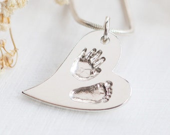 Mommy necklace personalized, handprint keepsake, baby footprint, heart necklace, gift ideas for moms, new mom necklace, mothers day gift