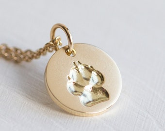 Véritable empreinte de patte 3D comme pendentif en chaîne or, patte de chien, collier pour animaux de compagnie, personnalisé, or 14 carats, cadeaux pour propriétaires de chiens