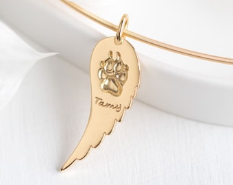 Original pawprint angelwing necklace pendant, personalised gold jewelry