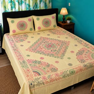 Handmade Nakshi Kantha Bedsheet from Bangladesh | Hand Embroidered Cotton Bedding by Women Artisans