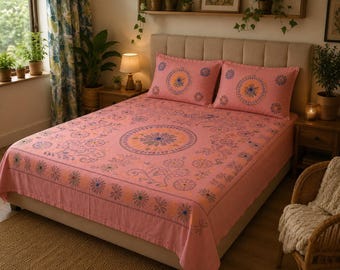 Lenzuolo Nakshi Kantha fatto a mano dal Bangladesh / Biancheria da letto in cotone ricamata a mano da artigiane