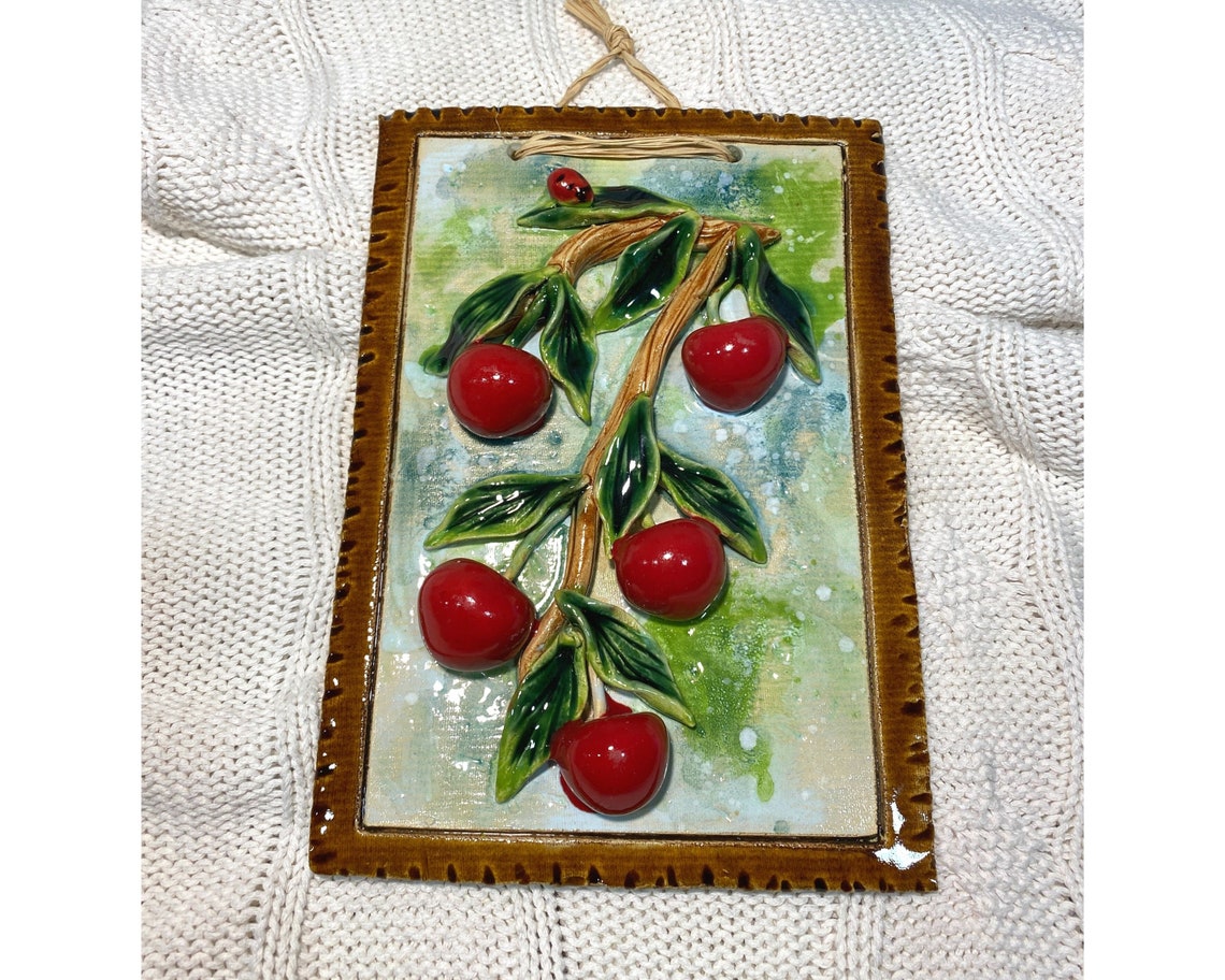 Beautiful ceramic cherries wall art handmade ceramic ceramic | Etsy