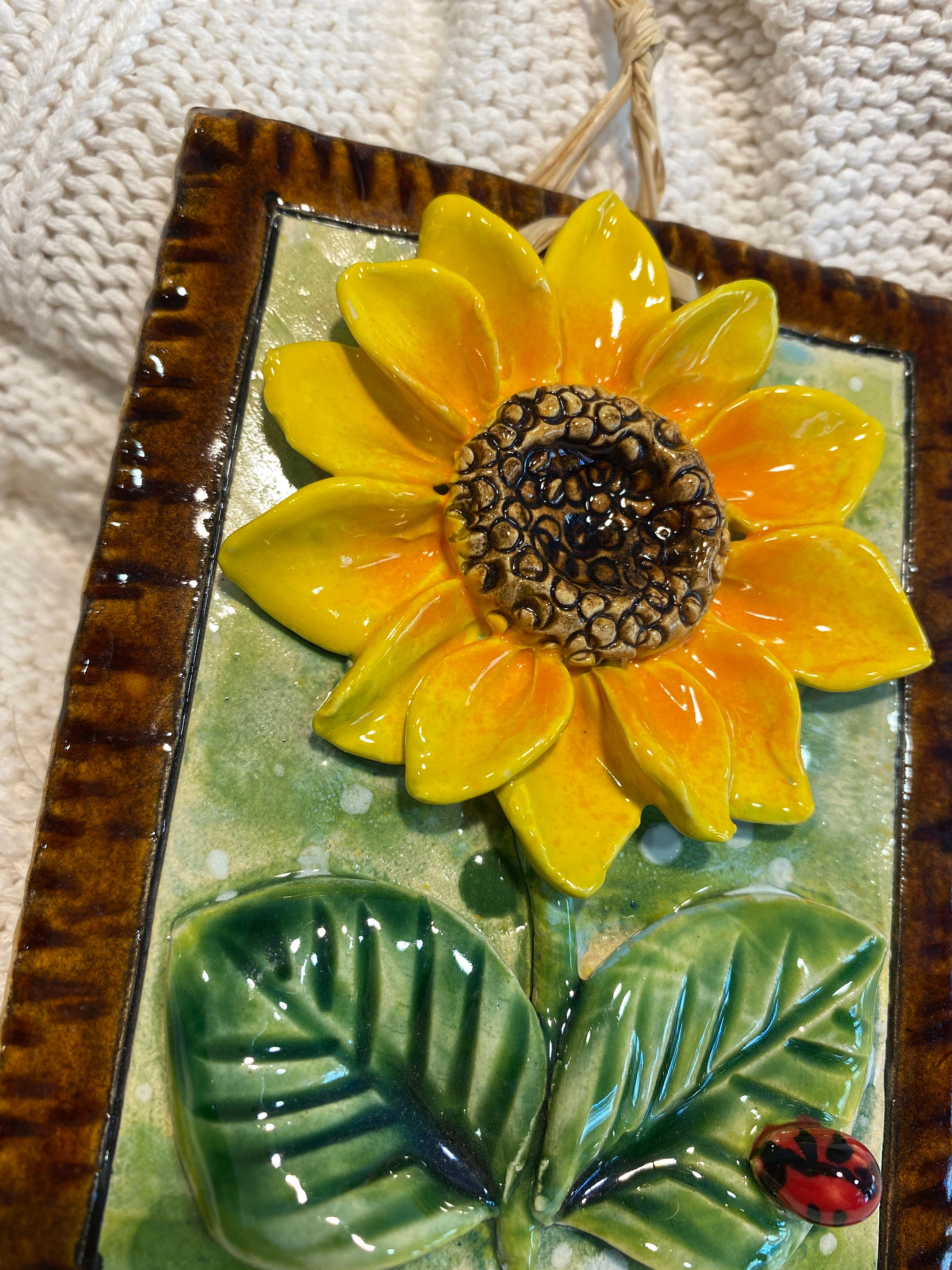Little handmade ceramic sunflower wall hanging outdoor decor | Etsy