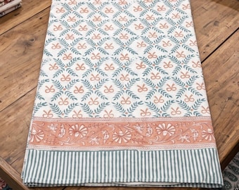 Jaipuri katoenen laken met handblokprint - Salie Serenade (90 x 108 inch)