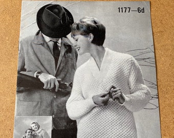 P&B 1177 Vintage 1960s Knitting Pattern Super Casuals in Big Ben 34-44in Honeycomb jumper sweater for man or woman