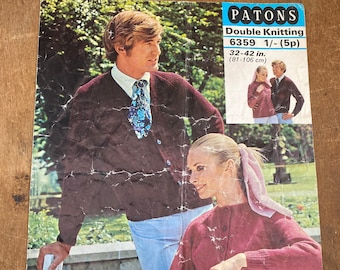 Patons double knitting 6539 cardigan knitting pattern 32-42in