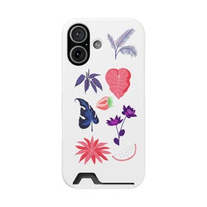 Tropical Floral Phone Case with Card Holder | Botanical Leaf Design