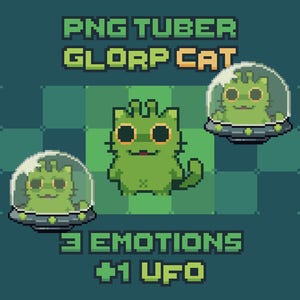 Animated Pixel Art Alien Glorp Cat PNGTuber | VTuber Avatar, 3 Emotions, 1 Accessory (UFO) | Veadotube Mini Ready | Twitch Discord YouTube