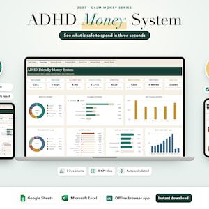 2027 ADHD Budget Planner Spreadsheet Google Sheets Simple ADHD Budget Tracker Excel Calm Money System Executive Function Budget Template