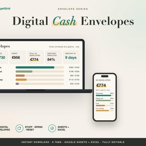 Digital Cash Envelope Budget Spreadsheet (Google Sheets, Excel)