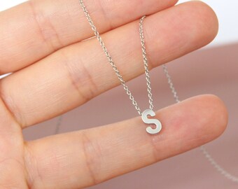 Initial Necklace Silver, Tiny Letter Necklace, Monogram necklace gift, Silver alphabet charm, Initial S necklace