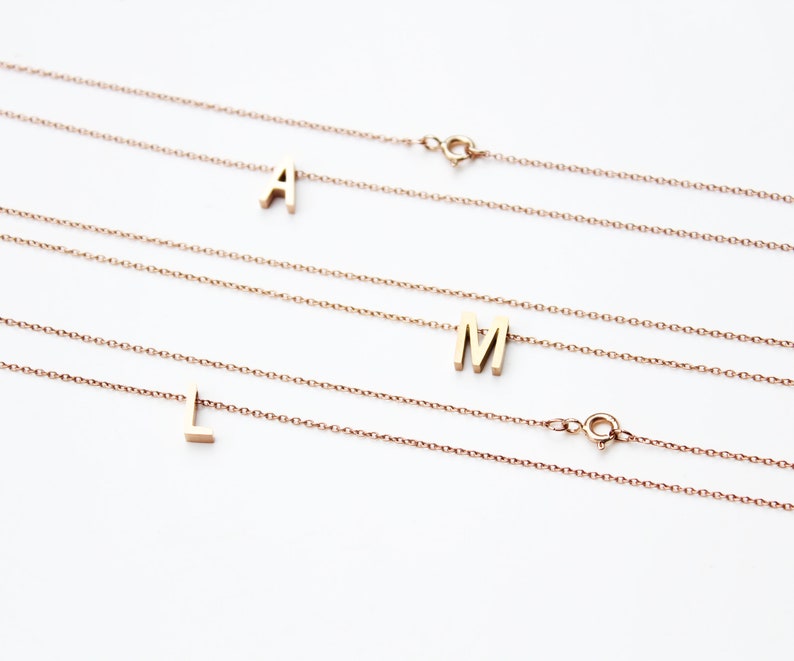 Rose Gold Initial Necklace , Stainless Steel Letter Necklace , Layering Monogram Necklaces , Minimalist Necklace image 5