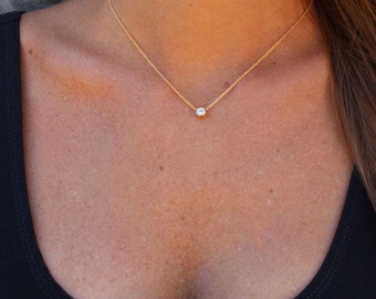 Delicate CZ Necklace, Bridesmaid Gift, Tiny Diamond Pendant, Cubic Zirconia Circle Necklace, Bridesmaid Necklace, Dainty Wedding Necklace