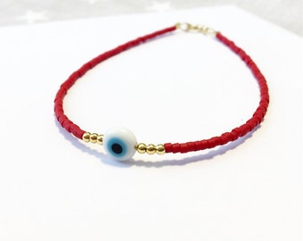 Evileye beaded bracelet - Red Friendship Bracelet - Tiny beaded lucky Bracelet - minimalist bracelet