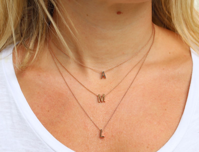 Rose Gold Initial Necklace , Stainless Steel Letter Necklace , Layering Monogram Necklaces , Minimalist Necklace image 1
