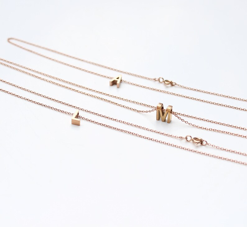 Rose Gold Initial Necklace , Stainless Steel Letter Necklace , Layering Monogram Necklaces , Minimalist Necklace image 8