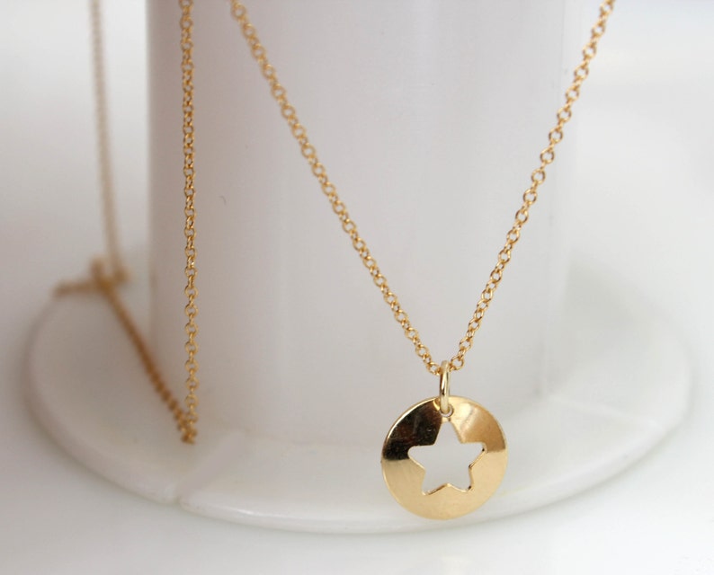 Star Necklace Gold Filled Round Star Cutout Necklace Tiny Etsy