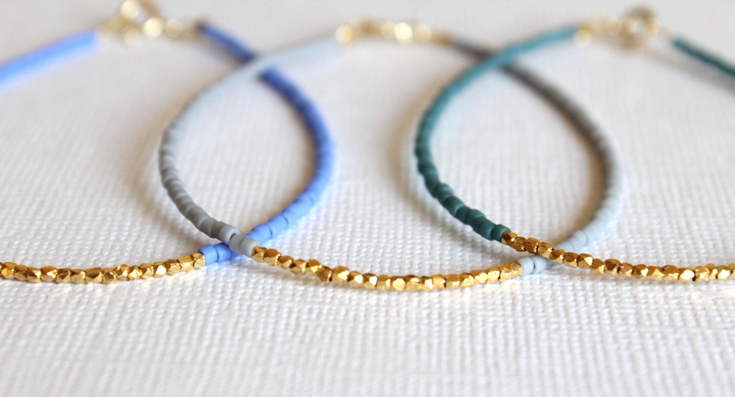 Gold Filled Bracelet 14kt Gold Filled Bracelet Blue Beaded Etsy