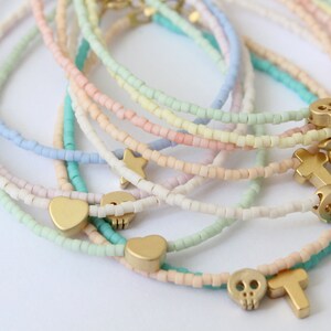 Pastel Charm Bracelet , Beaded Bracelet , Gold Charm Bracelet , Tiny ...