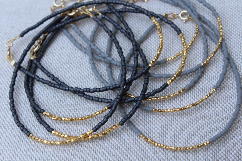 Gold Beaded Bracelet Grey and Gold Bracelet Fall Colours Etsy Israel