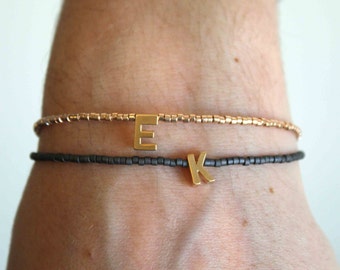 Tiny gold letter bracelet , Personalized Friendship Bracelet , Tiny beaded Initial,Letter Bracelet , Monogram Bracelet , Name bracelet