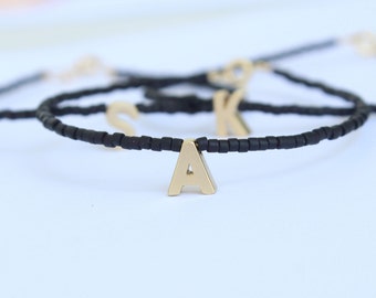 Monogram Bead Bracelet, Personalised Jewelry, Tiny gold letter bracelet, Monogram Friendship Bracelet, Tiny Initial,Letter Bracelet,