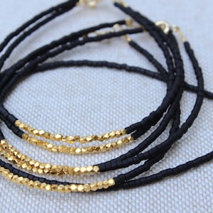 Gold Bead Bracelet, Gold Fill Bracelet, 14kt Gold Filled Bracelet, Black Beaded Gold Vermeil Bracelet, Minimalist Bracelet, Bead Bracelet