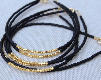 Gold Bead Bracelet, Gold Fill Bracelet, 14kt Gold Filled Bracelet, Black Beaded Gold Vermeil Bracelet, Minimalist Bracelet, Bead Bracelet