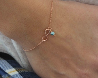 Rose Infinity Armband, Infinity mit bösem Auge Armband, Rosegold Charm Armband, Evil Eye Armband, Zierliche Armband