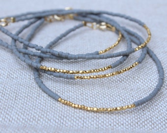 Gold Beaded Bracelet , Grey and Gold Bracelet , Fall Colours Bracelet , Gold Vermeil Bracelet , Karen Hill Tribe Silver Beads Bracelet