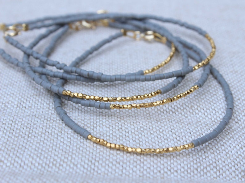 Gold Beaded Bracelet , Grey and Gold Bracelet , Fall Colours Bracelet , Gold Vermeil Bracelet , Karen Hill Tribe Silver Beads Bracelet 