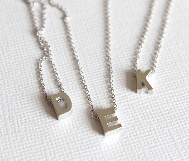 Silver Initial Necklace Letter Necklace Personalized Etsy