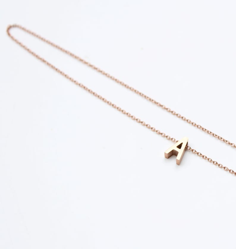Rose Gold Initial Necklace , Stainless Steel Letter Necklace , Layering Monogram Necklaces , Minimalist Necklace image 2