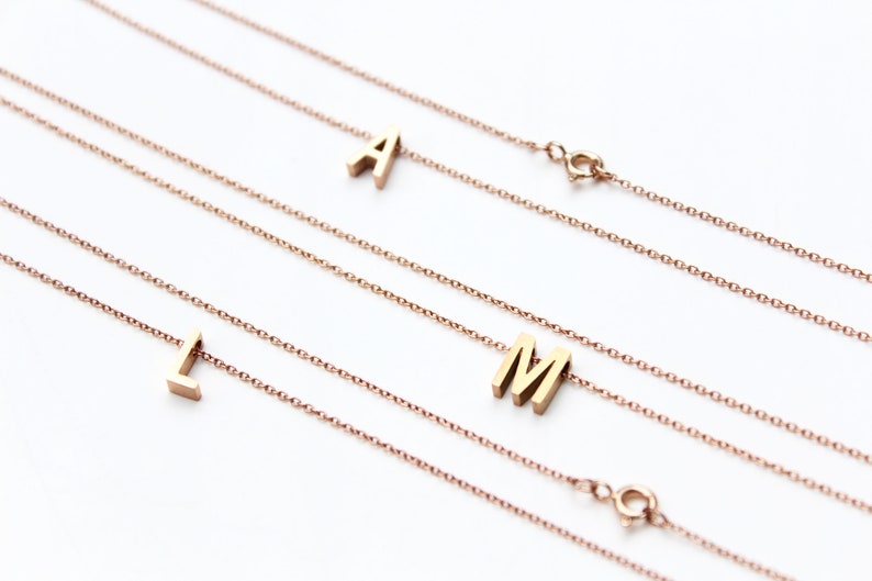 Rose Gold Initial Necklace , Stainless Steel Letter Necklace , Layering Monogram Necklaces , Minimalist Necklace image 7