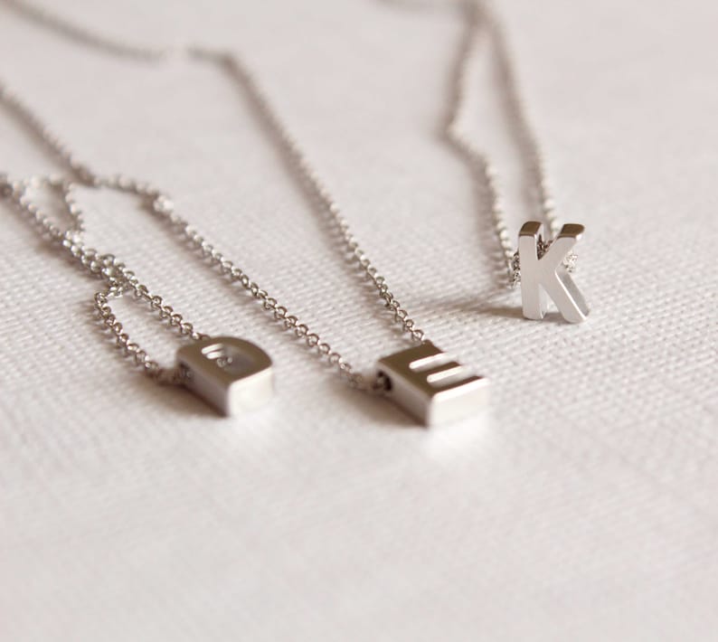 Silver Initial Necklace Letter Necklace Personalized Etsy
