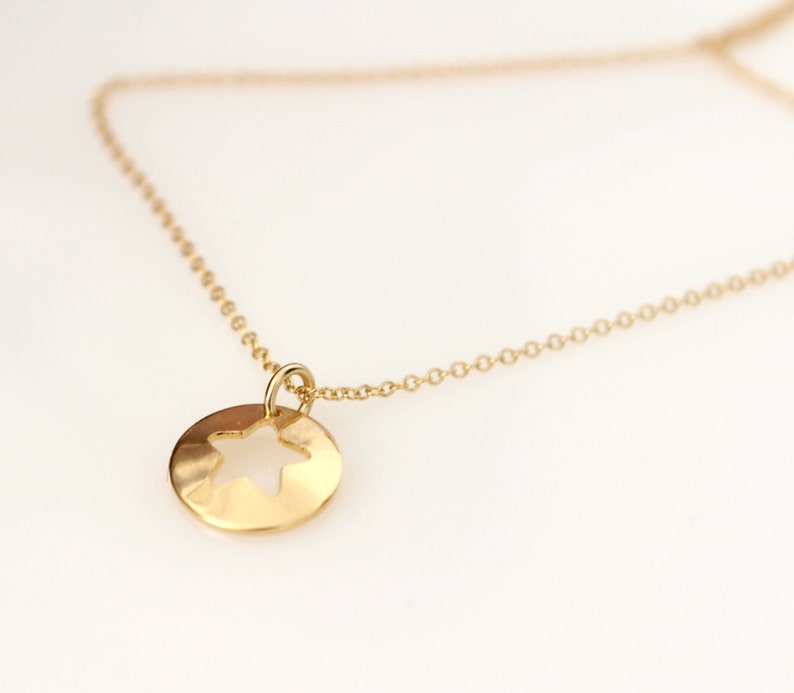 Star Necklace Gold Filled Round Star Cutout Necklace Tiny Etsy