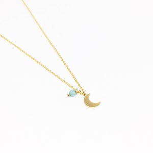 Mond Halskette, Vergoldete Kette Halbmond Halskette, Kleine Mond Halskette, türkis und Halbmond Halskette, Brautjungfern Geschenk