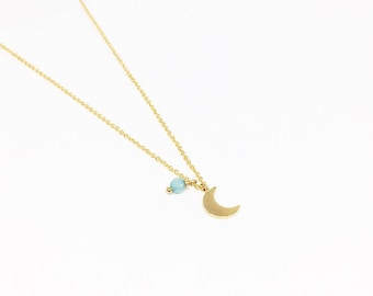 Moon necklace, Gold plated chain half moon necklace, Little moon necklace, turquoise and Crescent necklace, Bridesmaids gift