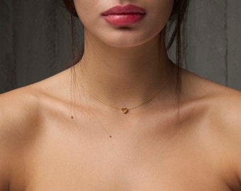 Tiny Heart necklace, Minimalist necklace, Gold plated heart necklace, Chain Necklace, Layered necklace