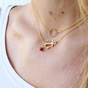 Layered necklace, Anchor charm necklace , gold plated pendant necklace , anchor necklace , Jade pendant necklace , chain necklace