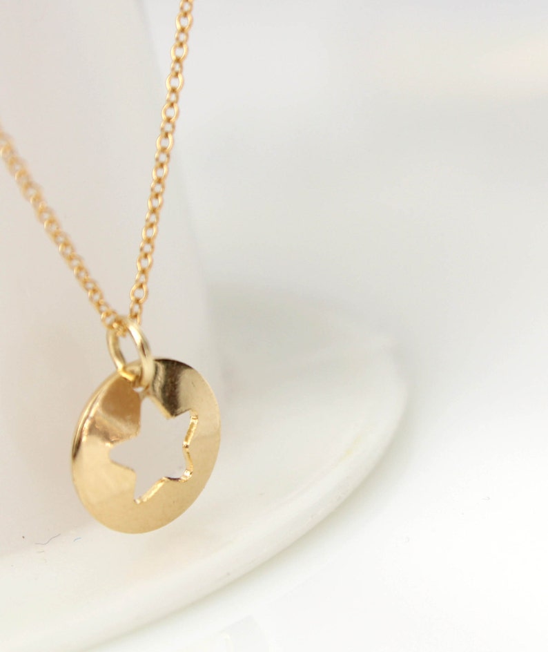 Star Necklace Gold Filled Round Star Cutout Necklace Tiny Etsy
