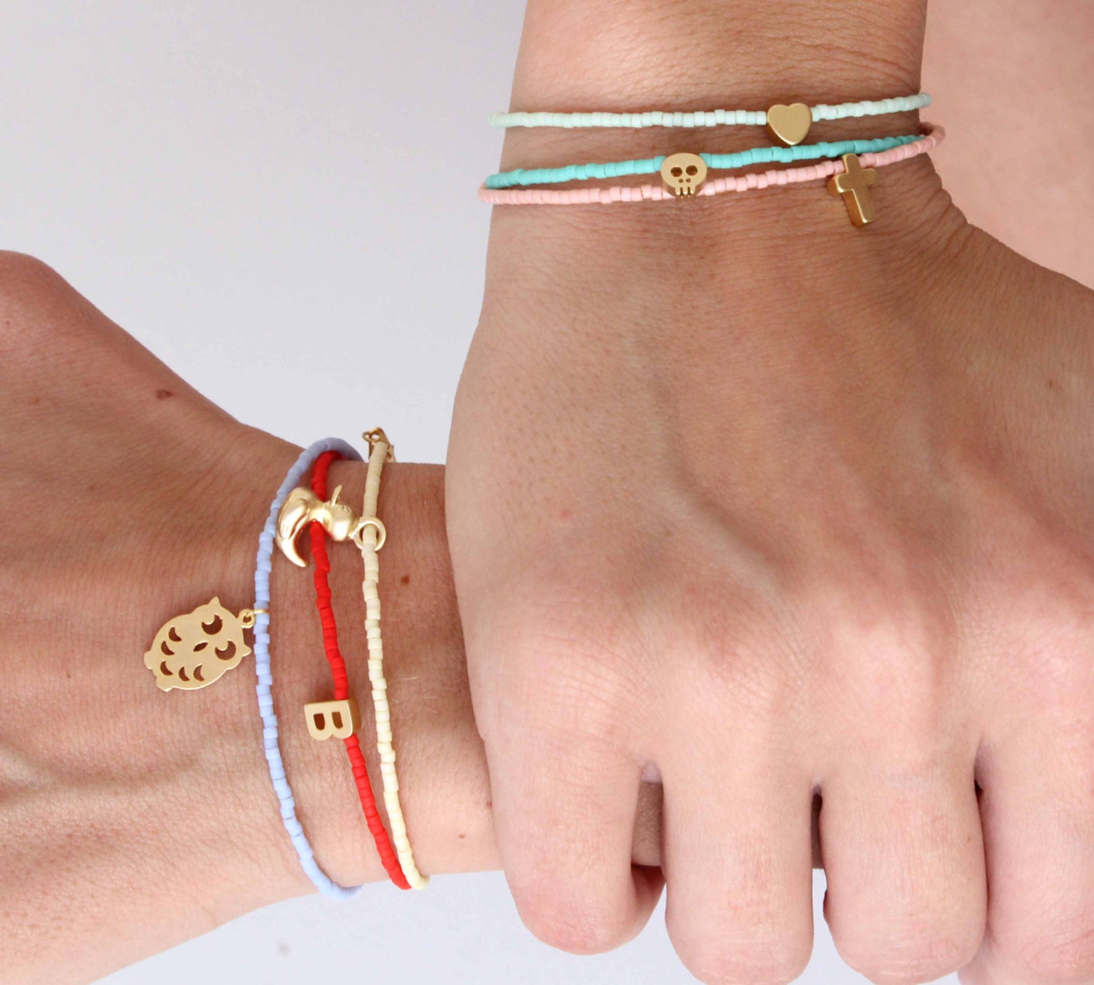 Tiny Charm Bracelets Beaded Bracelets With Charm Pastel Etsy