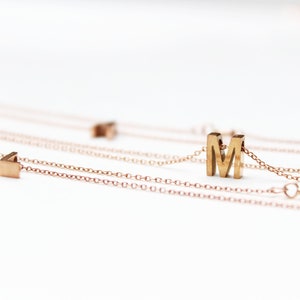 Rose Gold Initial Necklace , Stainless Steel Letter Necklace , Layering Monogram Necklaces , Minimalist Necklace image 3