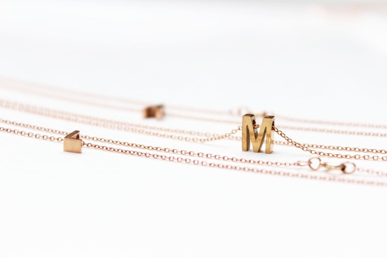 Rose Gold Initial Necklace , Stainless Steel Letter Necklace , Layering Monogram Necklaces , Minimalist Necklace image 3