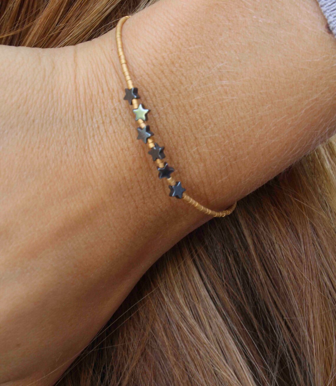 Star bead bracelet. Tiny Star beaded bracelet. 24KT gold Etsy