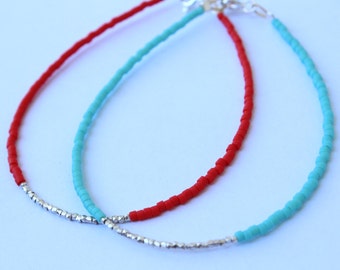 Dainty Seed Beaded Sterling Silver Bracelet: Minimalist Friendship Jewelry