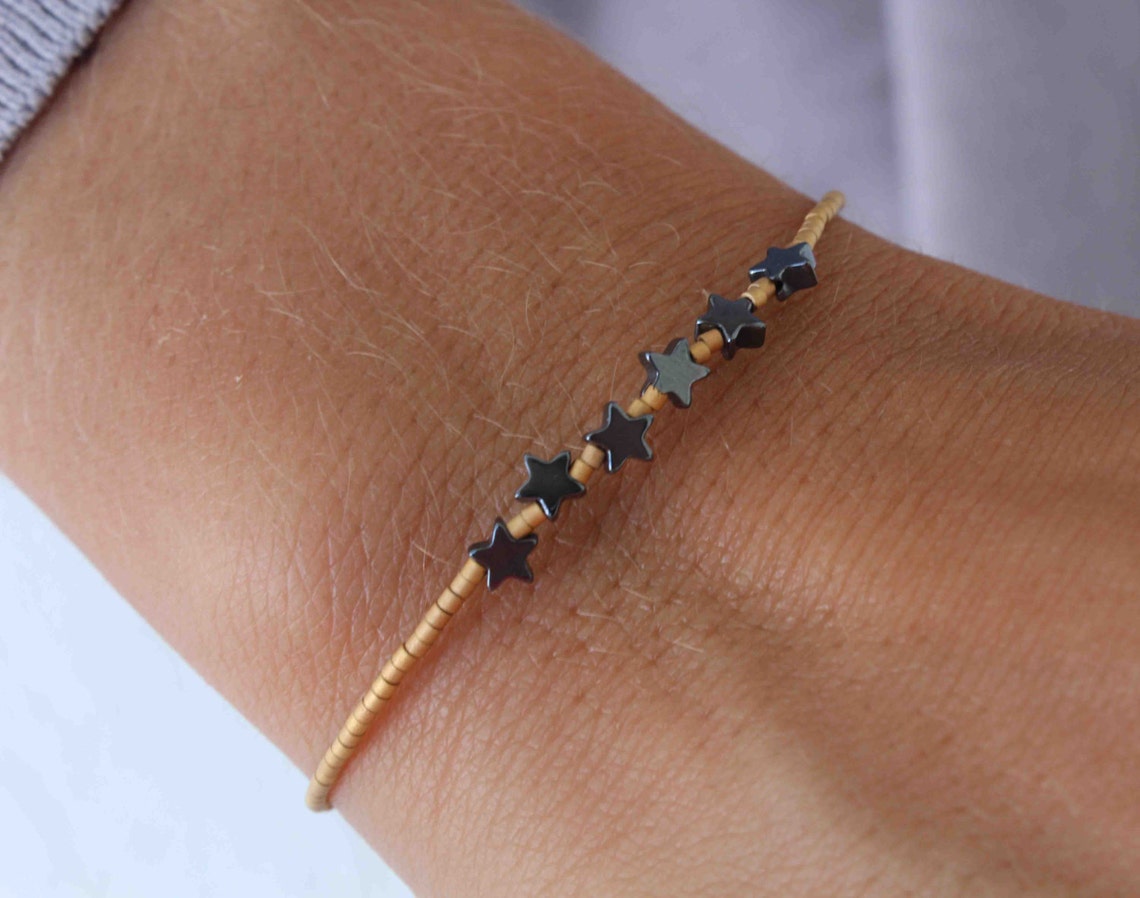 Star bead bracelet. Tiny Star beaded bracelet. 24KT gold Etsy