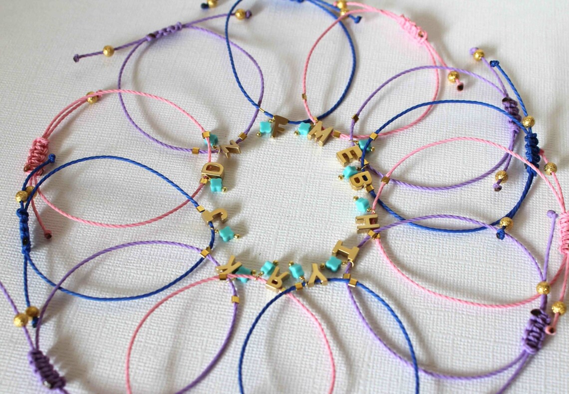 Tiny Gold Letter Friendship Bracelet 14k Matt Gold Plated Etsy