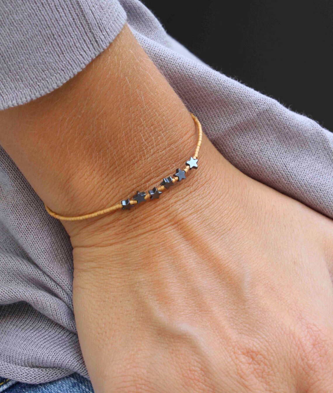 Star bead bracelet. Tiny Star beaded bracelet. 24KT gold Etsy